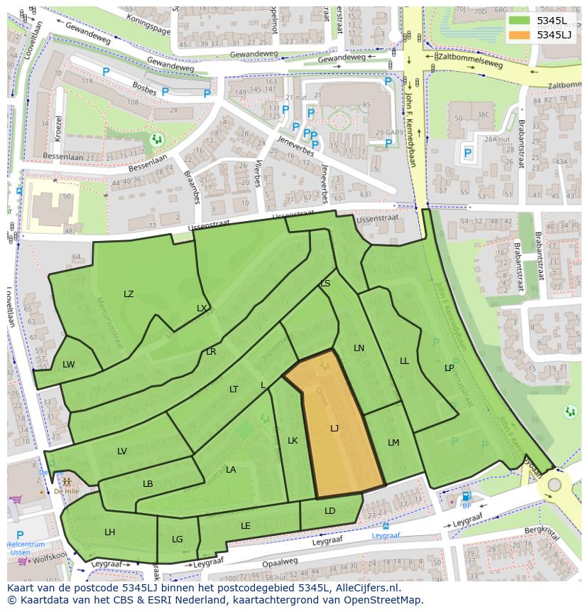 Afbeelding van het postcodegebied 5345 LJ op de kaart.