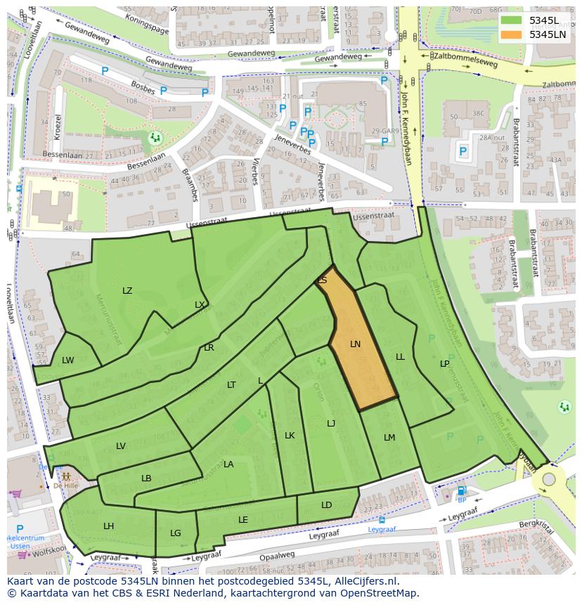 Afbeelding van het postcodegebied 5345 LN op de kaart.