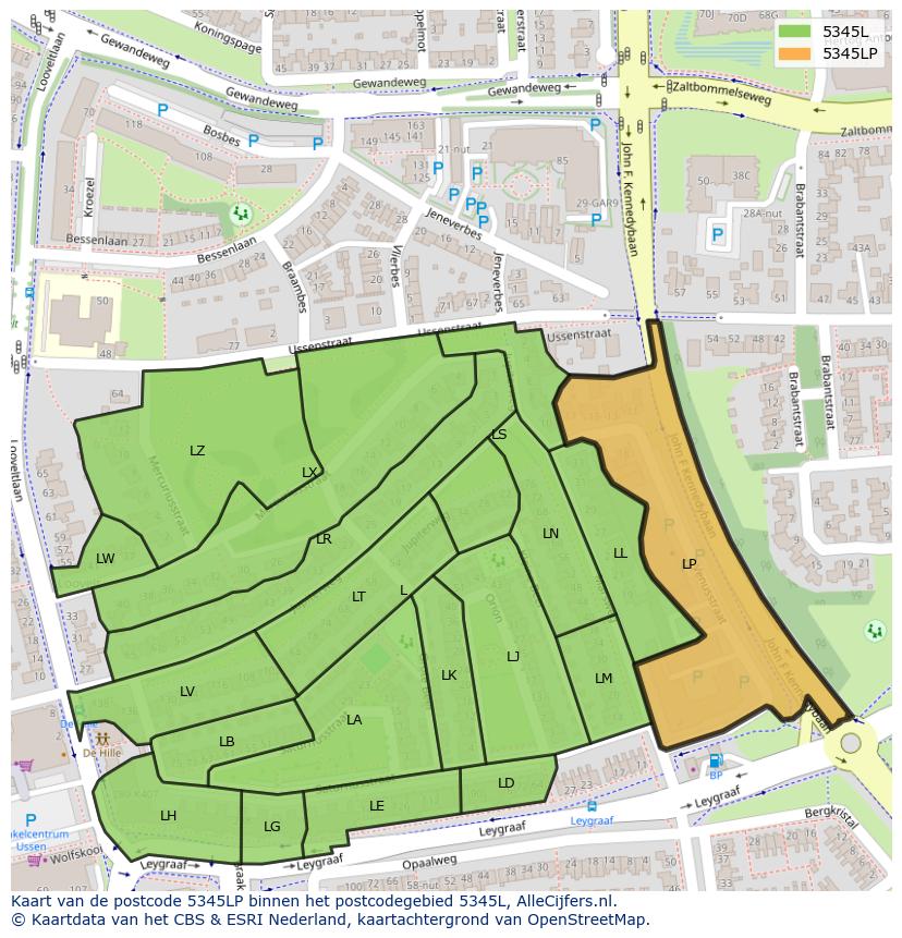Afbeelding van het postcodegebied 5345 LP op de kaart.
