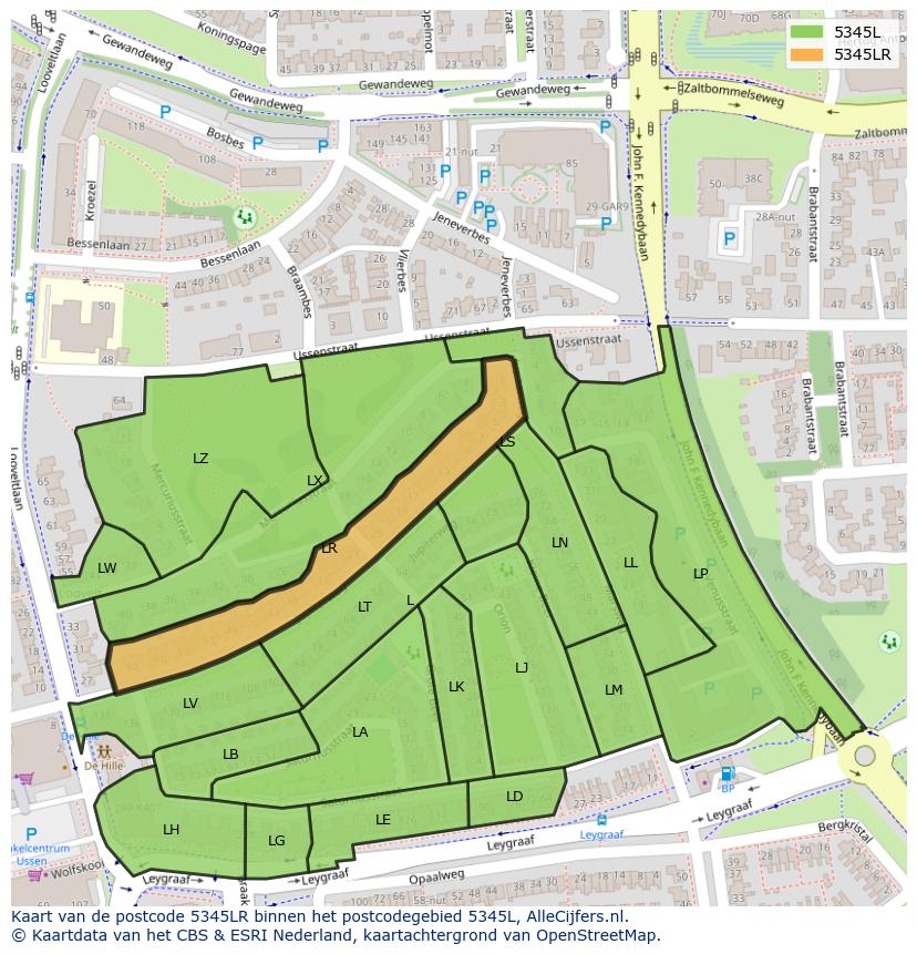 Afbeelding van het postcodegebied 5345 LR op de kaart.