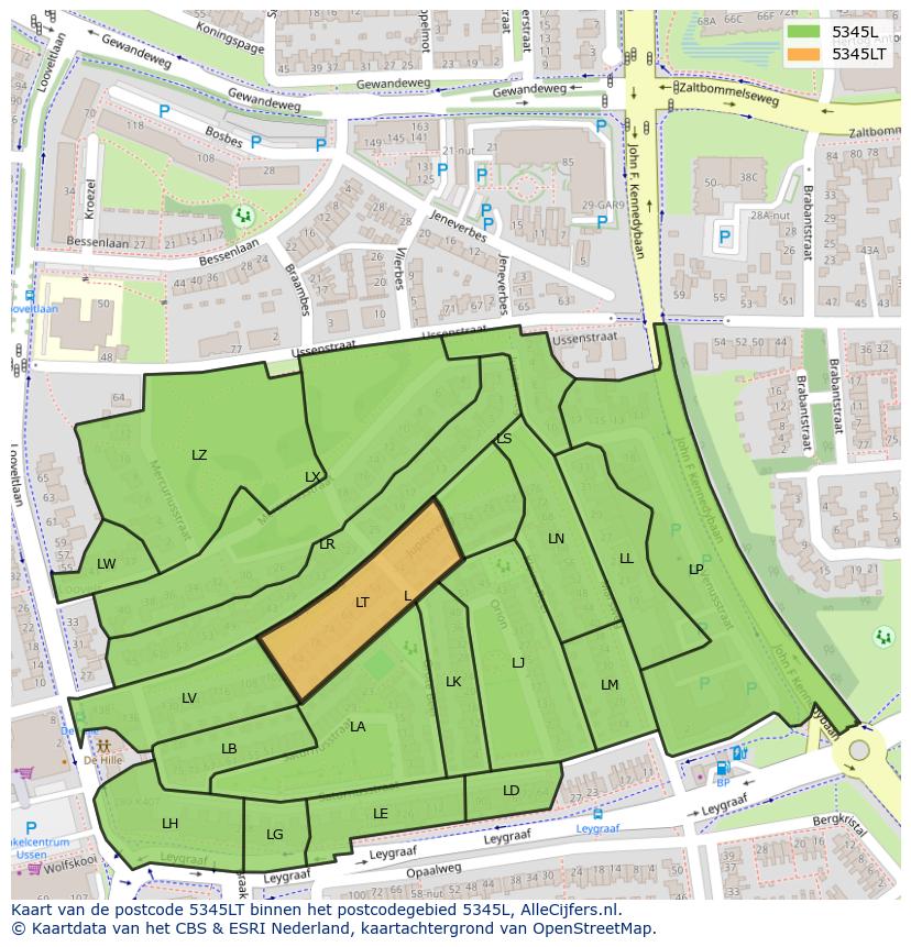Afbeelding van het postcodegebied 5345 LT op de kaart.