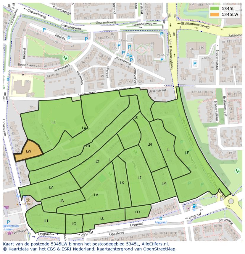 Afbeelding van het postcodegebied 5345 LW op de kaart.