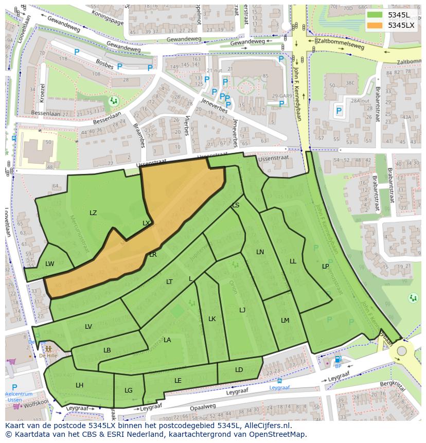 Afbeelding van het postcodegebied 5345 LX op de kaart.