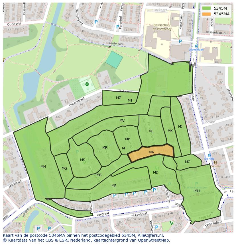 Afbeelding van het postcodegebied 5345 MA op de kaart.