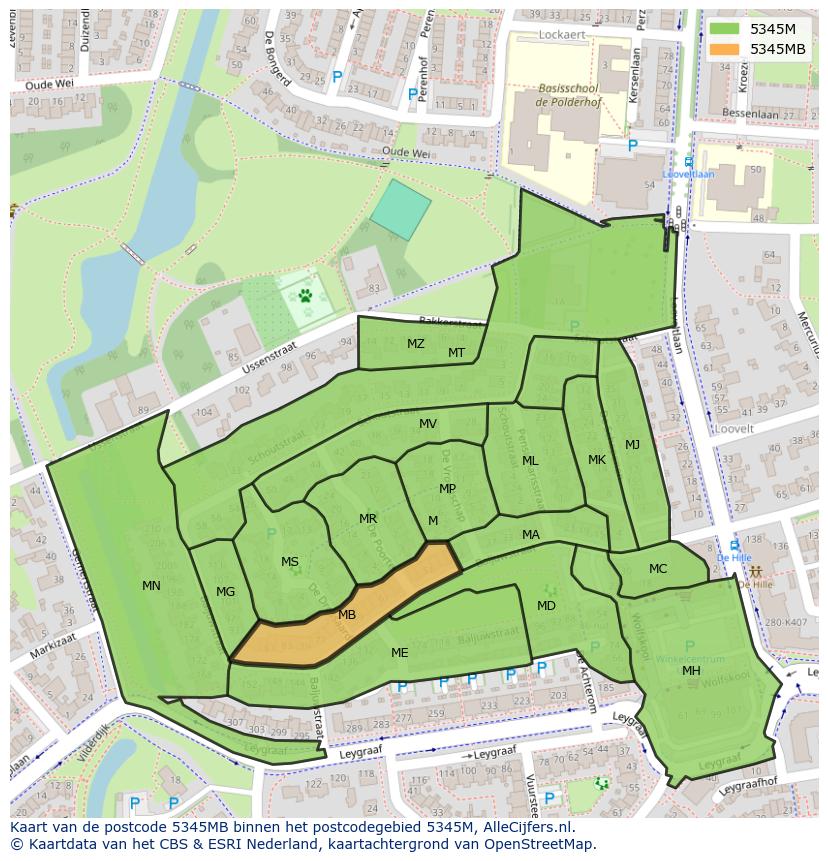 Afbeelding van het postcodegebied 5345 MB op de kaart.