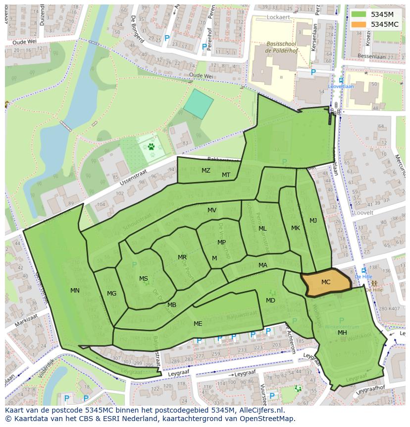 Afbeelding van het postcodegebied 5345 MC op de kaart.