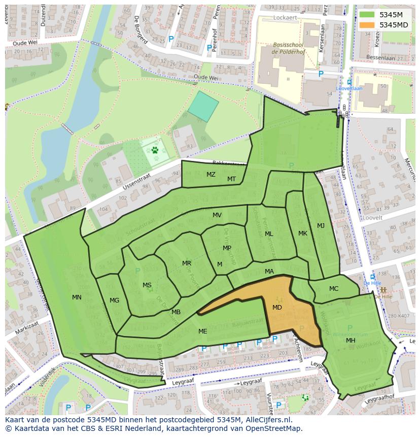 Afbeelding van het postcodegebied 5345 MD op de kaart.