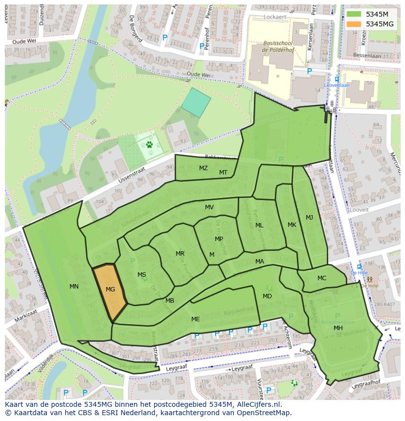 Afbeelding van het postcodegebied 5345 MG op de kaart.