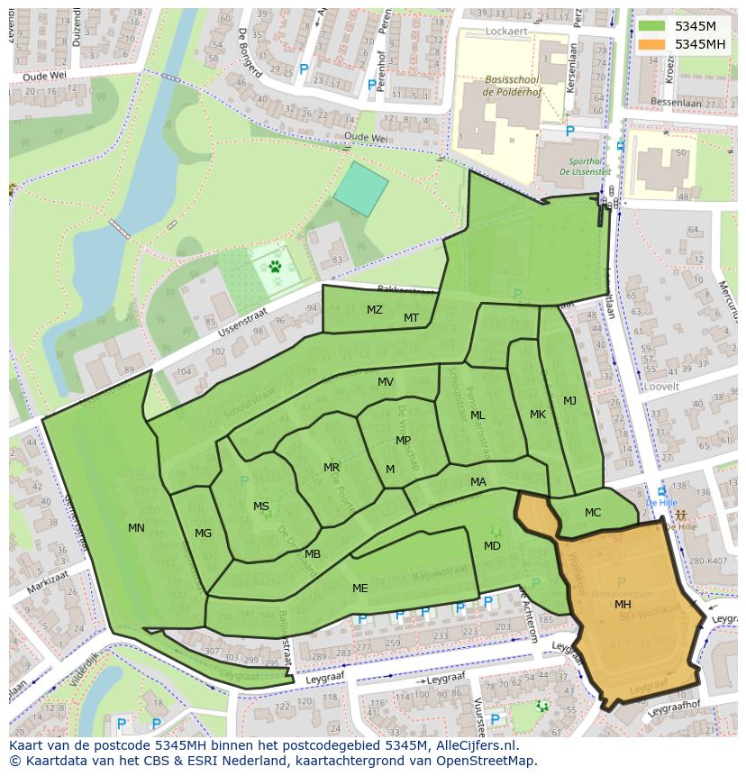 Afbeelding van het postcodegebied 5345 MH op de kaart.