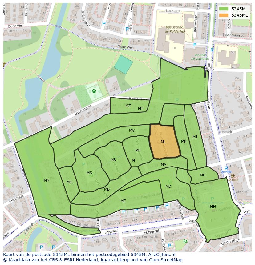 Afbeelding van het postcodegebied 5345 ML op de kaart.