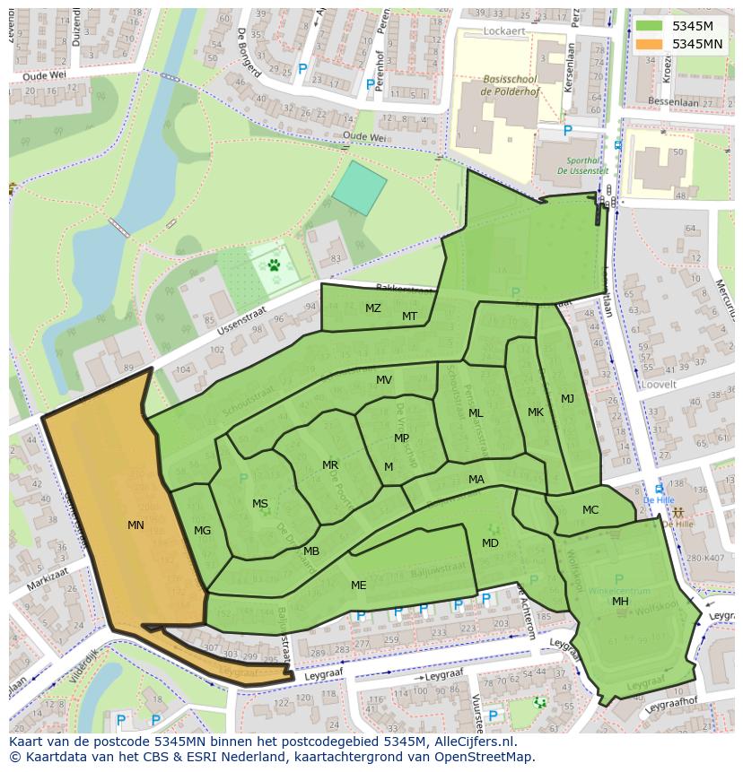 Afbeelding van het postcodegebied 5345 MN op de kaart.