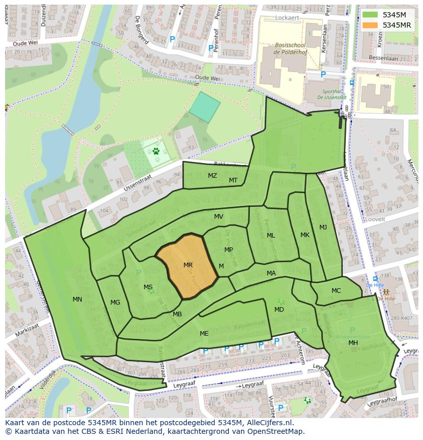 Afbeelding van het postcodegebied 5345 MR op de kaart.