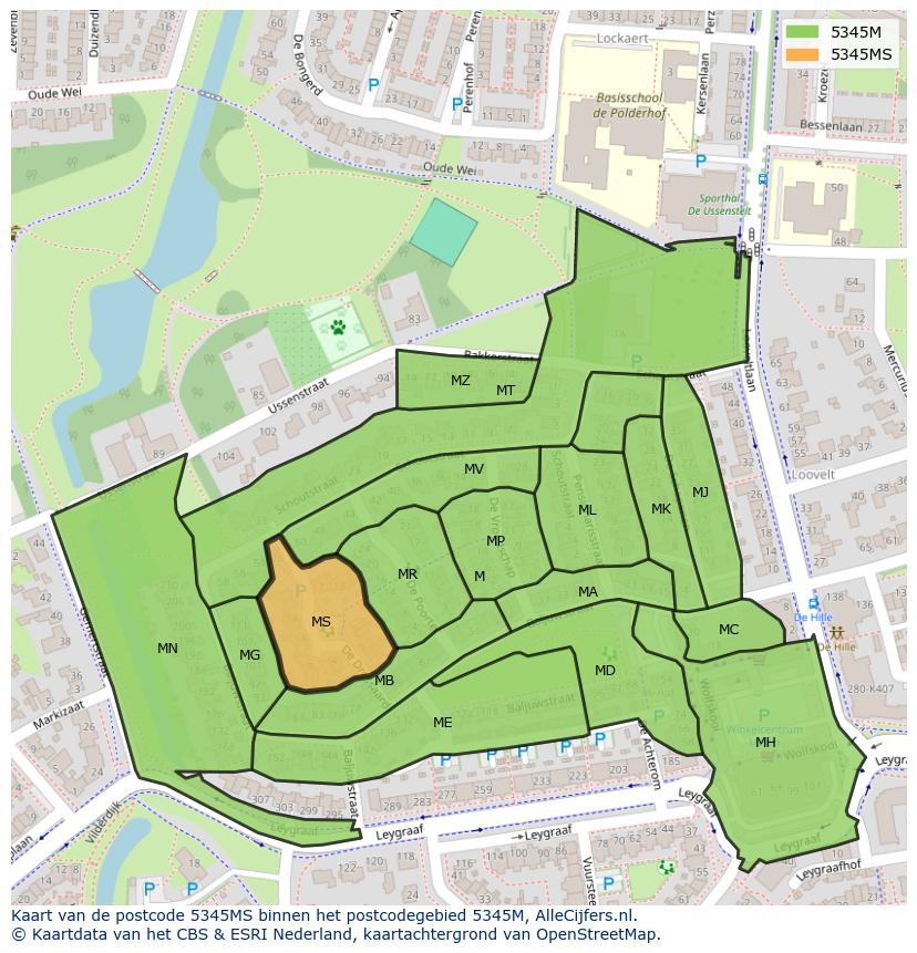 Afbeelding van het postcodegebied 5345 MS op de kaart.