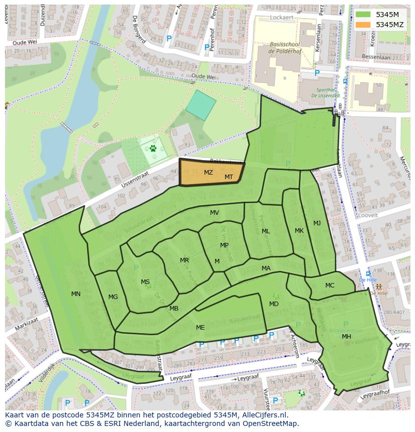 Afbeelding van het postcodegebied 5345 MZ op de kaart.