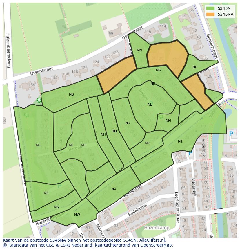 Afbeelding van het postcodegebied 5345 NA op de kaart.