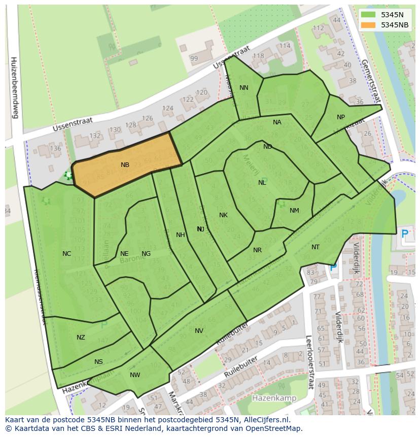 Afbeelding van het postcodegebied 5345 NB op de kaart.