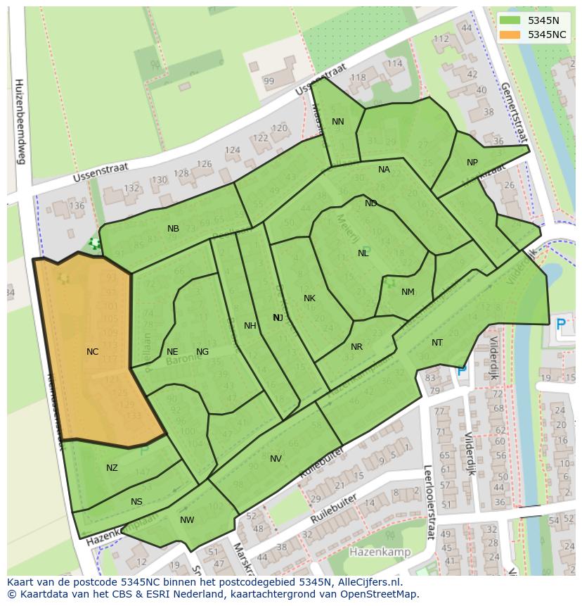 Afbeelding van het postcodegebied 5345 NC op de kaart.