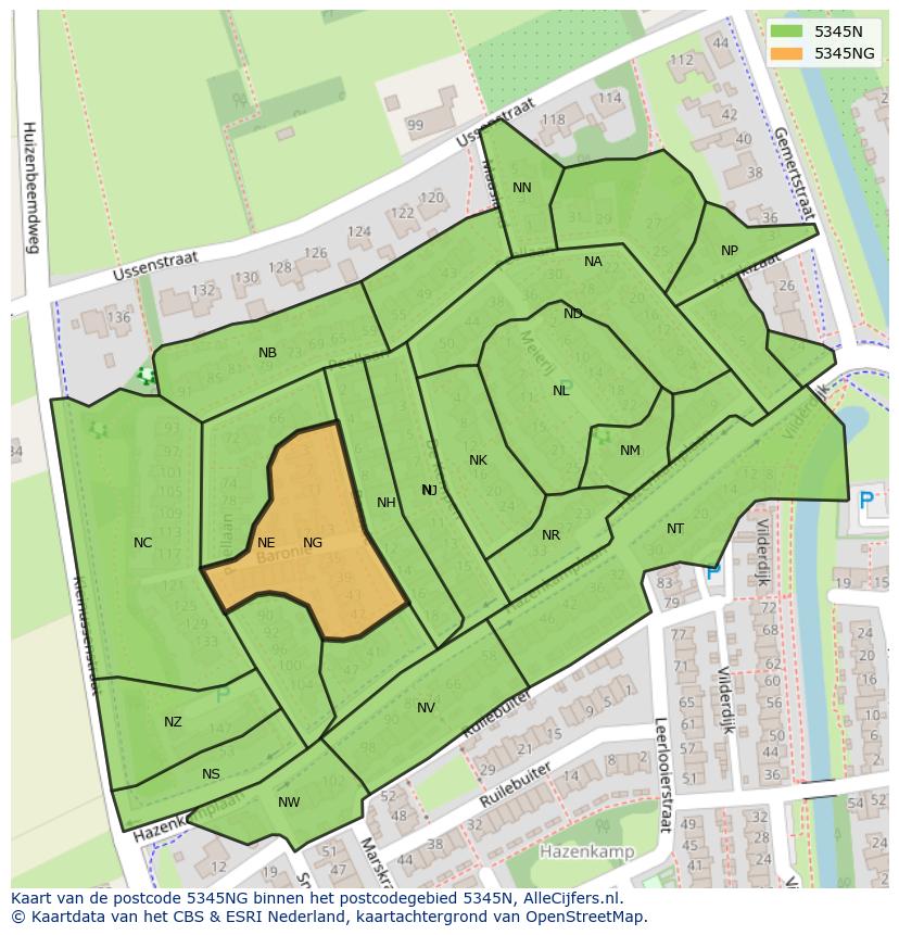 Afbeelding van het postcodegebied 5345 NG op de kaart.