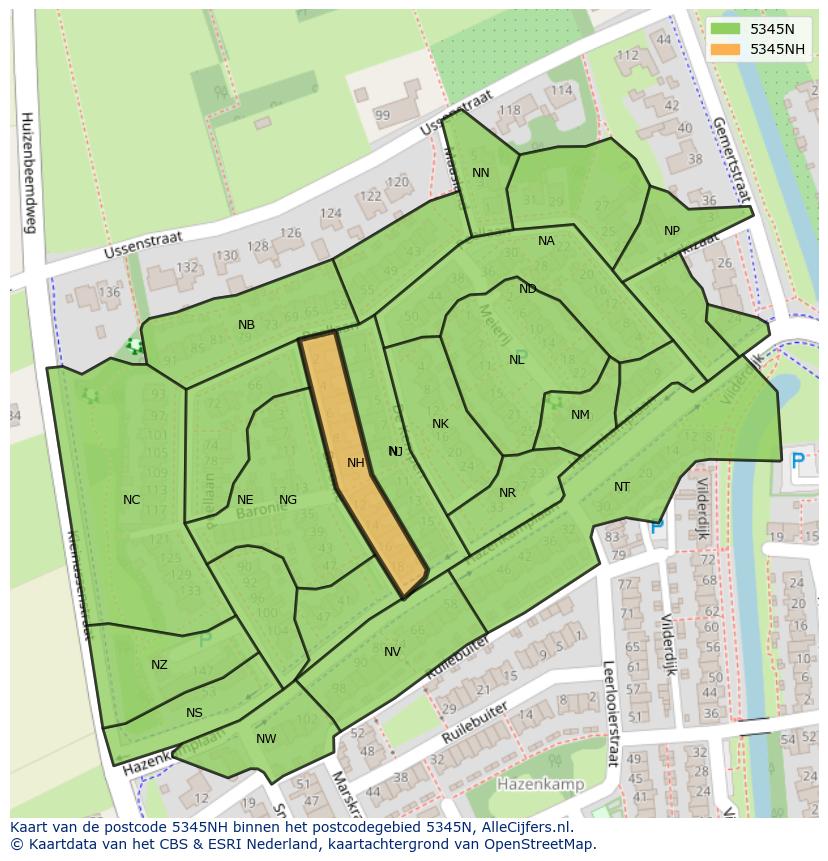 Afbeelding van het postcodegebied 5345 NH op de kaart.