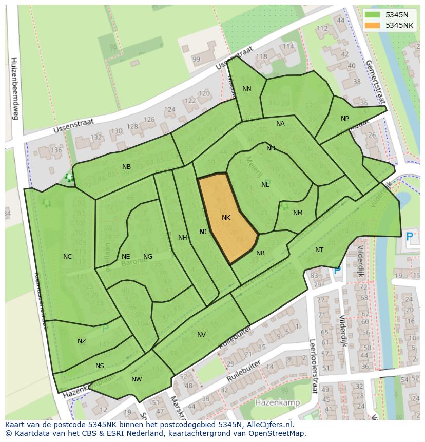 Afbeelding van het postcodegebied 5345 NK op de kaart.