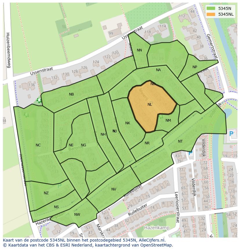 Afbeelding van het postcodegebied 5345 NL op de kaart.