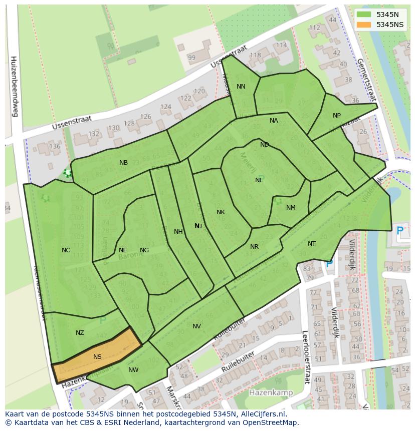 Afbeelding van het postcodegebied 5345 NS op de kaart.