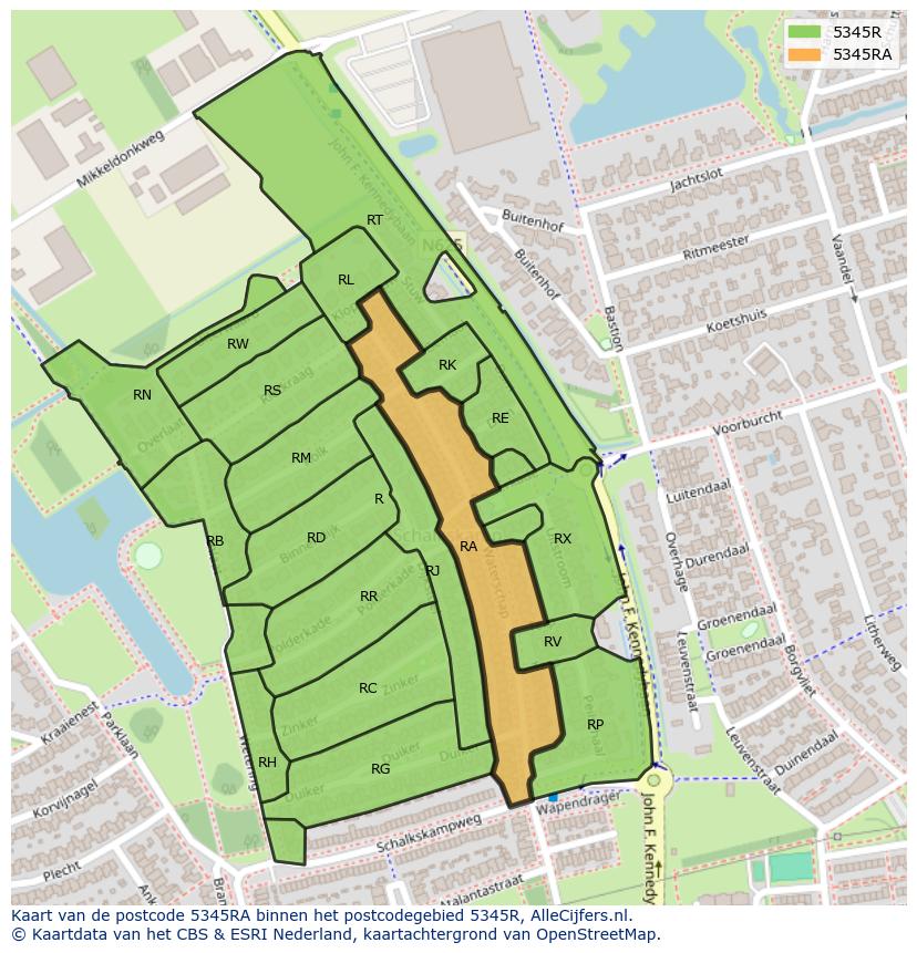 Afbeelding van het postcodegebied 5345 RA op de kaart.