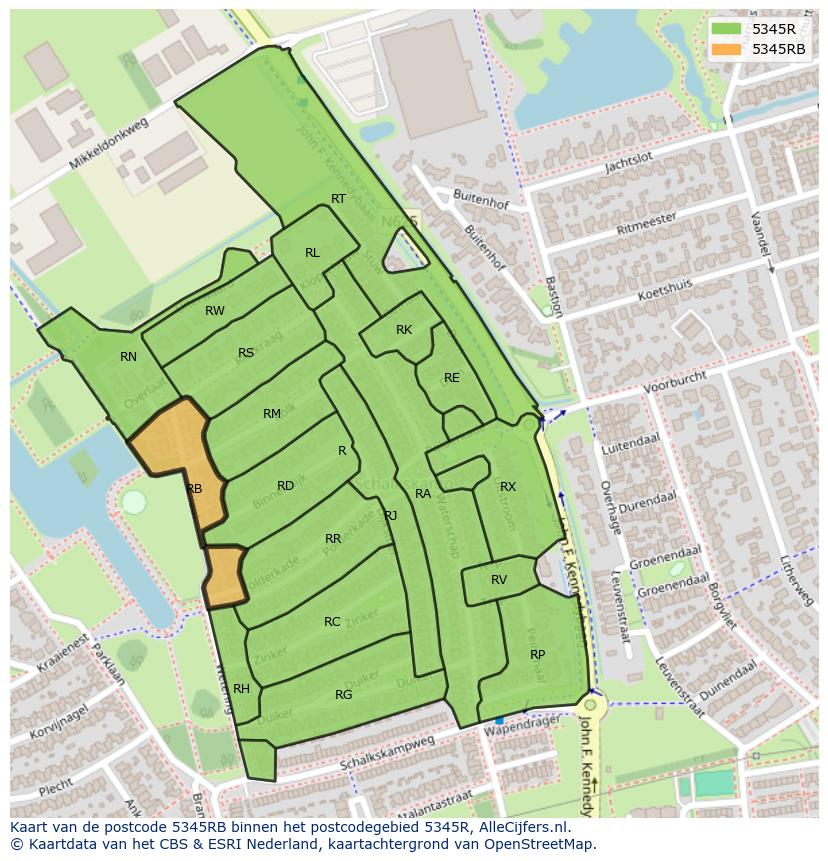 Afbeelding van het postcodegebied 5345 RB op de kaart.