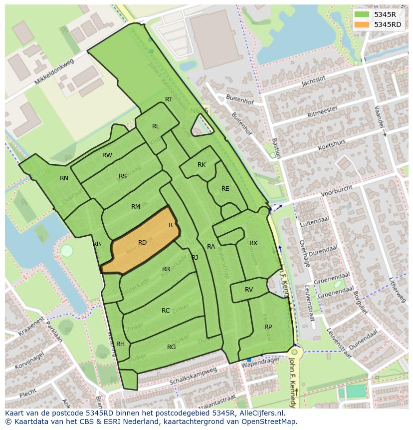 Afbeelding van het postcodegebied 5345 RD op de kaart.