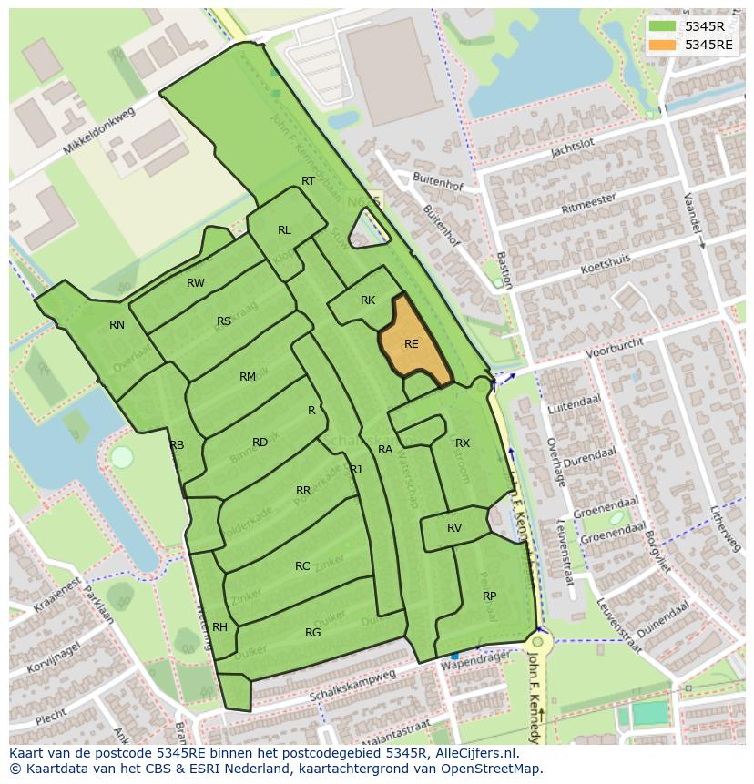 Afbeelding van het postcodegebied 5345 RE op de kaart.
