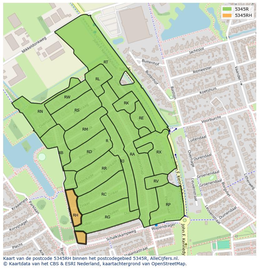 Afbeelding van het postcodegebied 5345 RH op de kaart.
