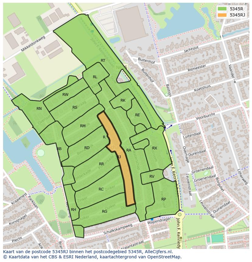 Afbeelding van het postcodegebied 5345 RJ op de kaart.