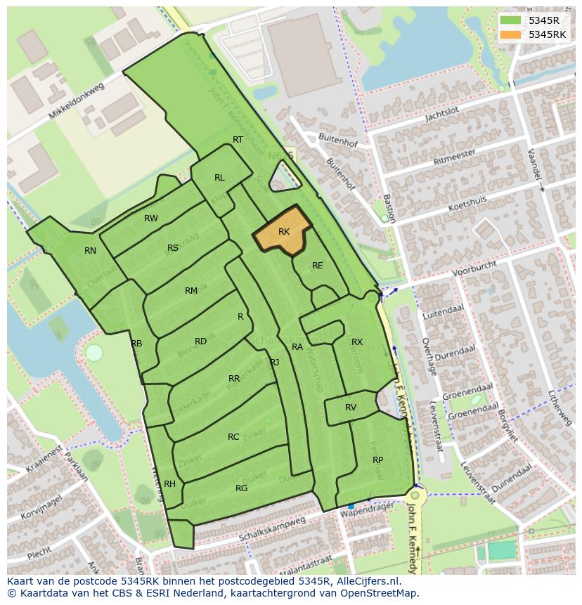Afbeelding van het postcodegebied 5345 RK op de kaart.