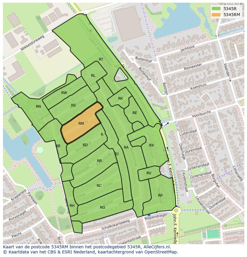 Afbeelding van het postcodegebied 5345 RM op de kaart.