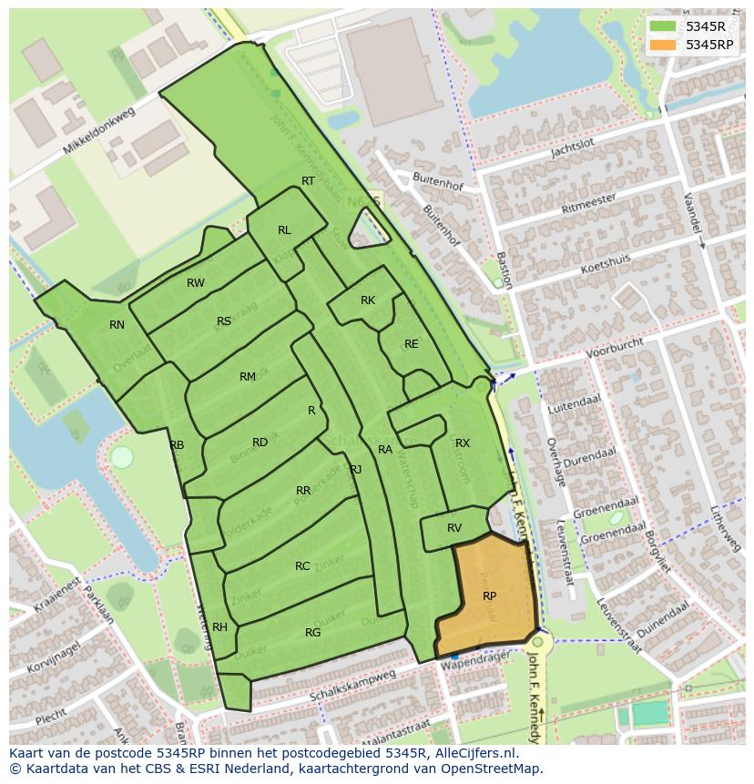 Afbeelding van het postcodegebied 5345 RP op de kaart.