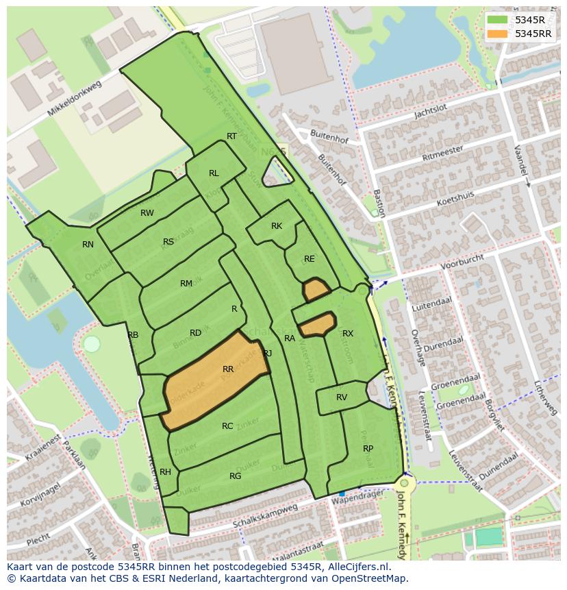 Afbeelding van het postcodegebied 5345 RR op de kaart.