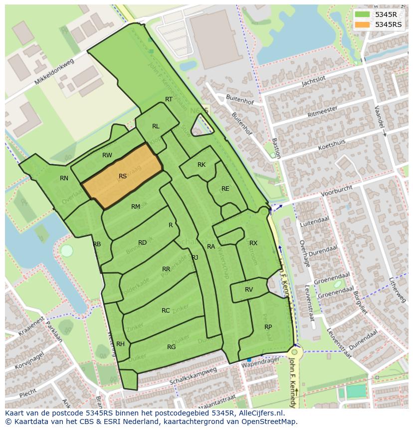 Afbeelding van het postcodegebied 5345 RS op de kaart.