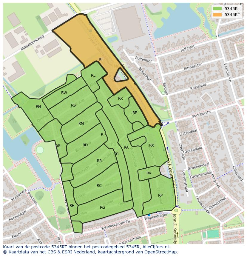 Afbeelding van het postcodegebied 5345 RT op de kaart.