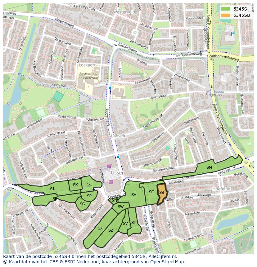 Afbeelding van het postcodegebied 5345 SB op de kaart.