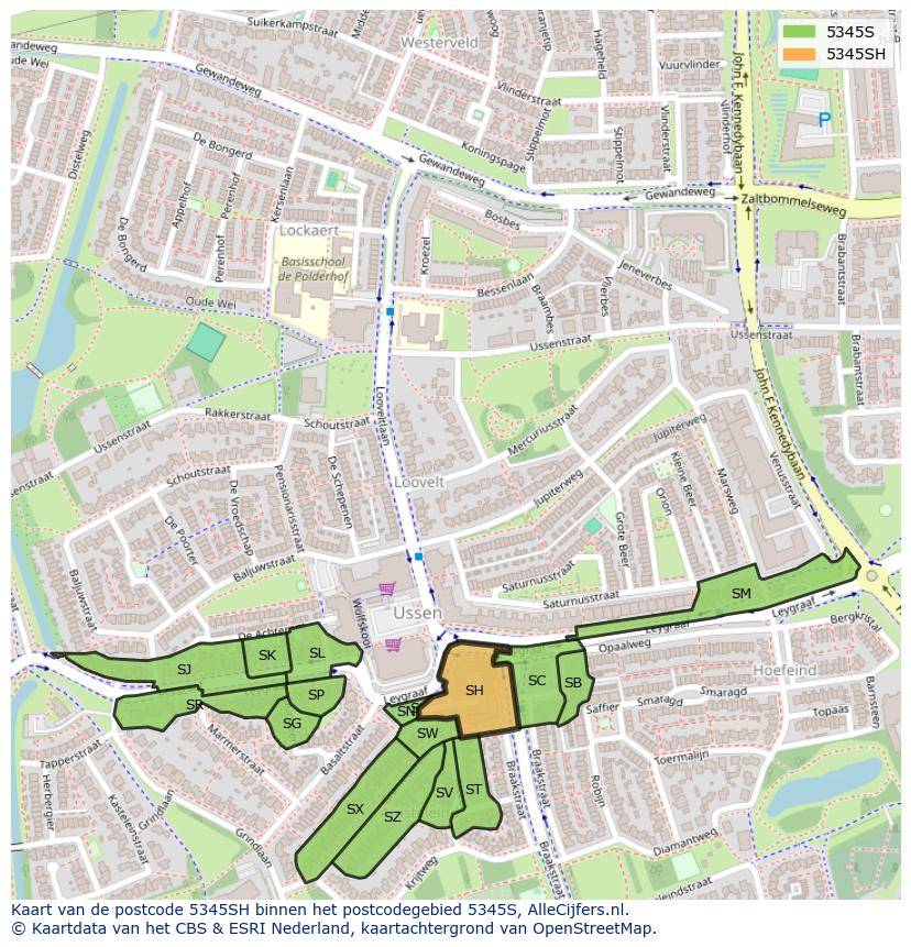 Afbeelding van het postcodegebied 5345 SH op de kaart.