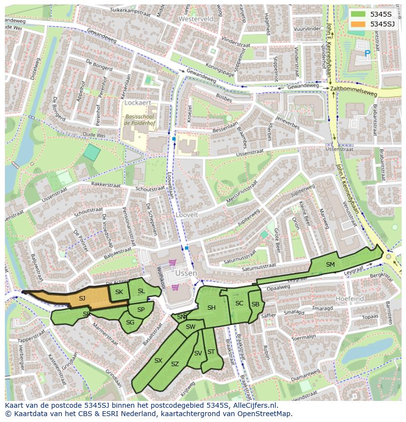Afbeelding van het postcodegebied 5345 SJ op de kaart.