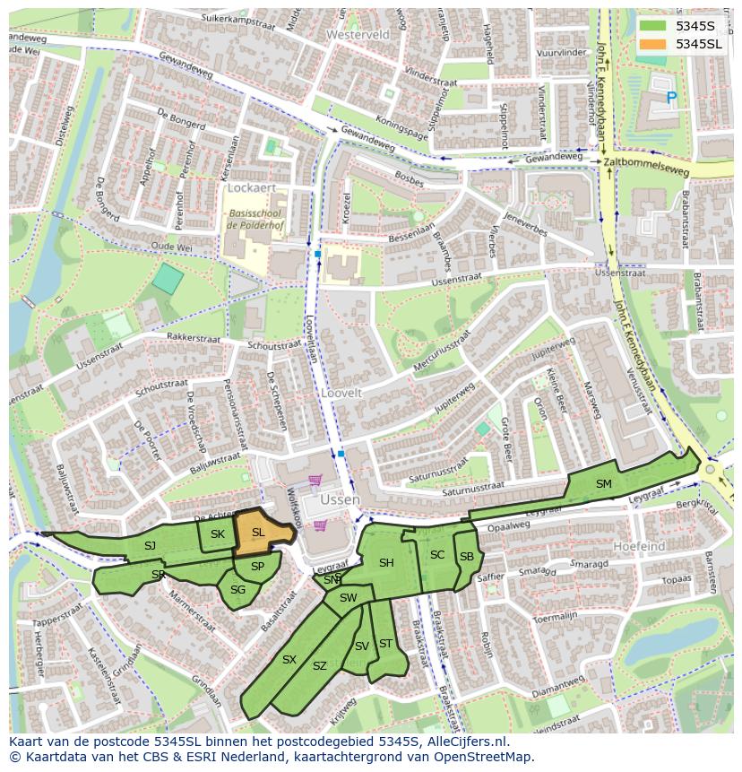 Afbeelding van het postcodegebied 5345 SL op de kaart.