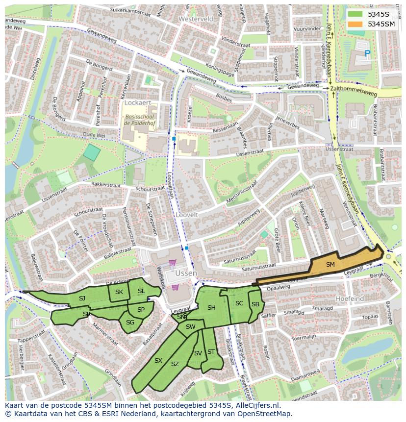 Afbeelding van het postcodegebied 5345 SM op de kaart.
