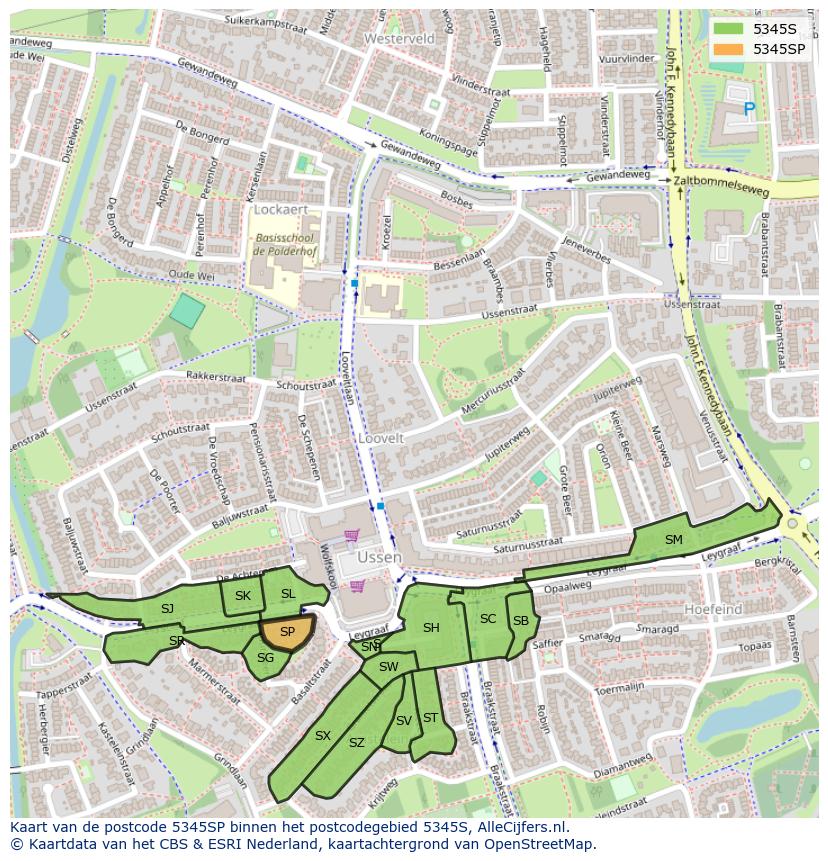 Afbeelding van het postcodegebied 5345 SP op de kaart.