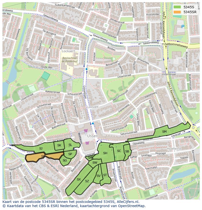 Afbeelding van het postcodegebied 5345 SR op de kaart.