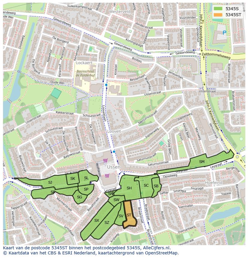 Afbeelding van het postcodegebied 5345 ST op de kaart.