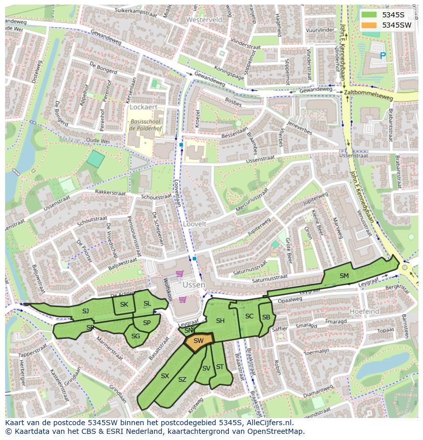 Afbeelding van het postcodegebied 5345 SW op de kaart.