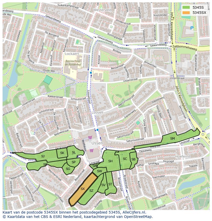 Afbeelding van het postcodegebied 5345 SX op de kaart.