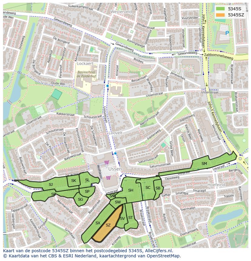 Afbeelding van het postcodegebied 5345 SZ op de kaart.