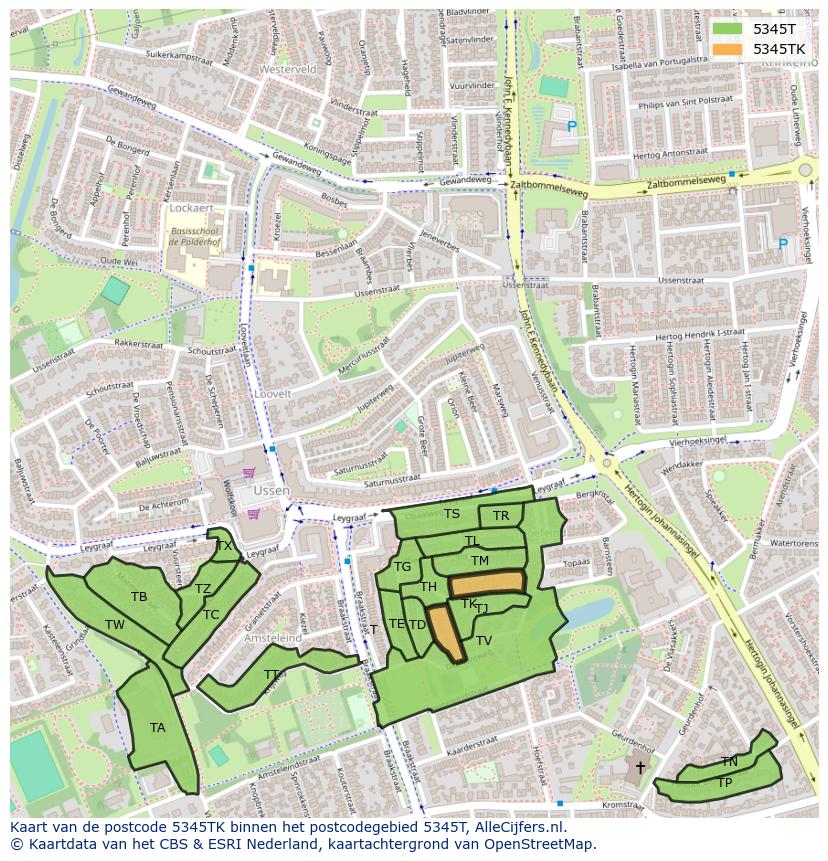 Afbeelding van het postcodegebied 5345 TK op de kaart.